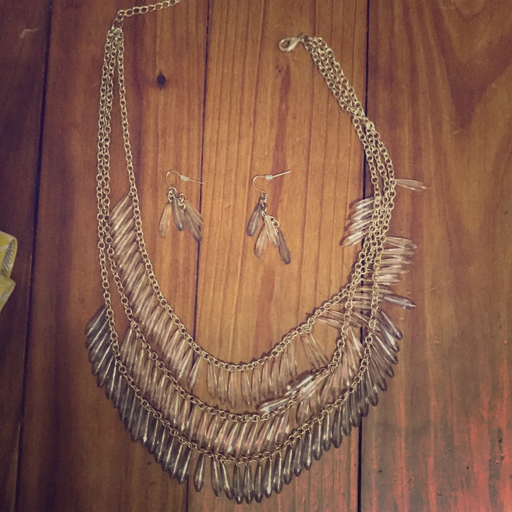 Tiered Chandelier Necklace and Earrings Set